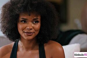 Big tits ebony enjoys threesome with roommate and girlfriend