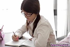 Petite teen gets titfucked and facialized with big cock