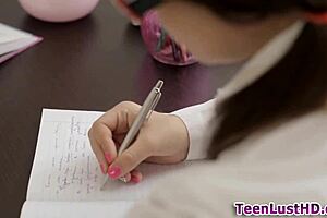 Petite teen gets titfucked and facialized with big cock