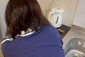 I spotted my girlfriend's tight ass and got hard, pulled down her jeans halfway, inserted my huge dick, and she made an ahegao face