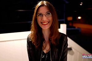 Nerdy Brunette Hazel O'Connor Deeply Fingers Her Shaved Pussy and Gives Blowjob