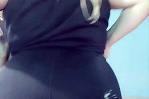 bbw babe teases you in tight yoga shorts, shaking that big ass