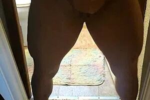 Muscular Man Flexes Big Dick and Cums on Mirror