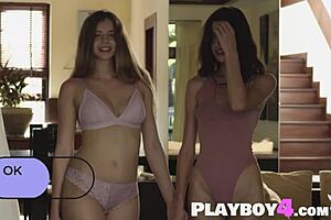 Playboy4 com features oksana oksi and kay j posing intensely in ripped lingerie