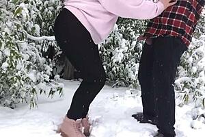 real couple outdoor snow adventure