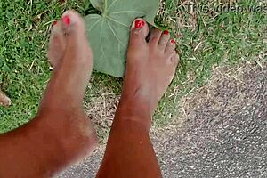 African Pornstar Walks Barefoot On Beach And Street, Dirtying Feet In Public Fetish