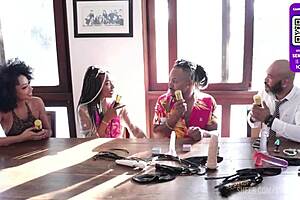 black couple in rio exploring sheer red lingerie