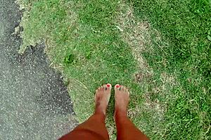 African Pornstar Walks Barefoot On Beach And Street, Dirtying Feet In Public Fetish