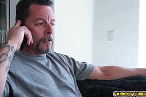 Sophie Sativa's blowjob on her stepdad's huge cock – piercing contrast.