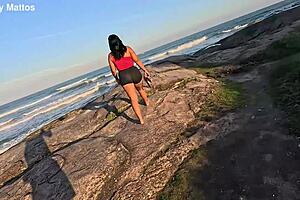 African babe shows off barefoot feet on public beach for fetish lovers