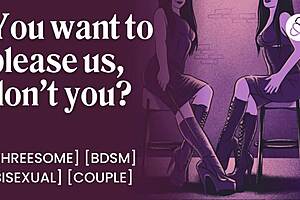 femdom disciplines submissive boyfriend for orgasm in amateur threesome 😈