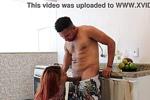 Michelly, the redhead milf, gets a quick fuck in the kitchen before meeting friends.