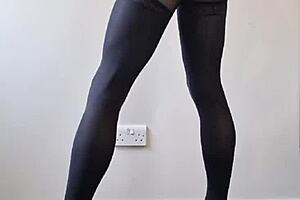 I watch my big tranny cock cum in panyhose stockings