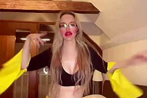 blowjob goddess in glasses gives financial domination with music