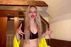 blowjob goddess in glasses gives financial domination with music