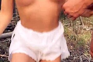 horny hottie sucks and fucks in woods 😈