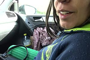 Mature Stepmother Gives Virgin Stepson Handjob in Car for 18th Birthday