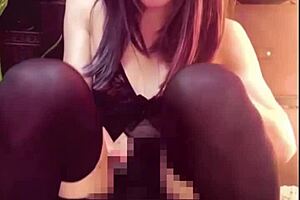 quiet masturbation of a long-haired, elegant crossdresser in a public restroom