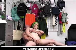 the cute teen shoplifter feels scared yet excited as the guard rips her clothes and fucks her hard