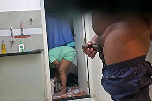 Boldly Flashing My Hard Cock To The Shocked Maid Rasiya In The Kitchen, Making Her Blush And Stare.