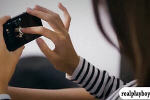 Watch the Sexy Brunette Babe Moan While Fingering Her Shaved Pussy Intensely