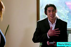 sexy big tit blonde masseuse says, want to try nuru massage? to her client lauren phillips