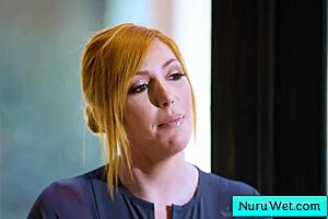 sexy big tit blonde masseuse says, want to try nuru massage? to her client lauren phillips