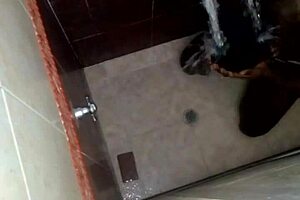 Girlfriend and friend spy on horny lesbian pussy play in bathroom shower