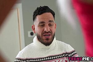 lovely teen 18+ blonde shyly kisses and fucks in christmas deepthroat scene