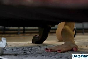 Lesbian customer intensely fucks stuck barista