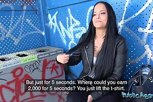 Public agent 18 years old brunette student had beautiful tits and fucks outdoors for the first time