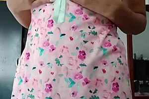 Beautiful Latina Model Poses in Sexy Pink Pajamas Solo