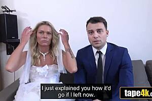Debt collector fucks tanned blonde bride in front of her furious husband 😏