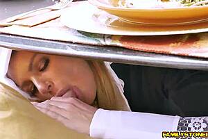 Girls drop to knees for rough oral service!