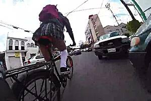 Mexican Babe Flashes Upskirt in City Miniskirt