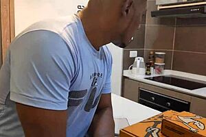 busty curvy jennie fucks pizza delivery guy in hot interracial restaurant sex