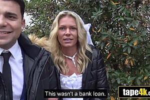 Debt collector fucks tanned blonde bride in front of her furious husband 😏