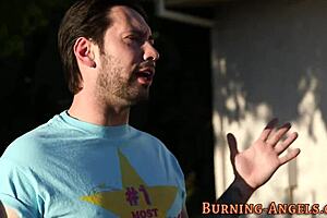 Goth whore receives cum facial after blowjob