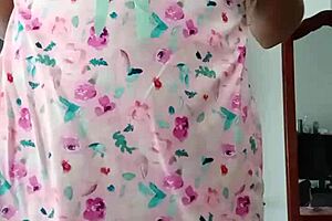 Beautiful Latina Model Poses in Sexy Pink Pajamas Solo