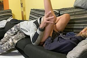 Amateur real couple - passionate sex in home with little 18+ blonde and wildspainman