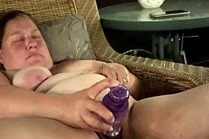 bbw vibrator play at campsite with big tits and hairy pussy