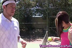 redhead teen gives blowjob at party, gets facial