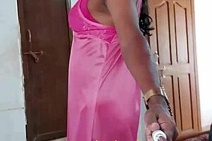 Indian sexy CD Lara Dsouza in pink satin nighty gets BDSM mummification and anal!