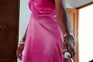 Indian sexy CD Lara Dsouza in pink satin nighty gets BDSM mummification and anal!