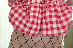 innocent girl toys with dildo in pantyhose till orgasm