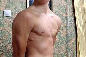 Flexible Skinny Boy Flexes Muscles After Study