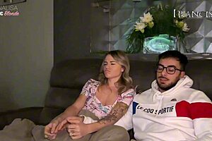 Blonde Submissive Licks Ass and Swallows Cum During Movie Night