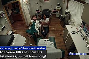 Dr. Tampa performs a pap smear on Tori Sanchez backstage in Florida.