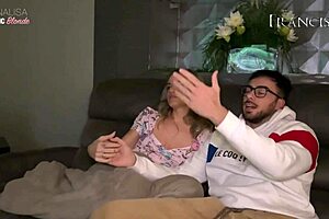 Blonde Submissive Licks Ass and Swallows Cum During Movie Night