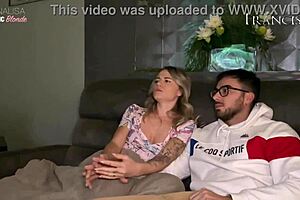 Blonde Submissive Licks Ass and Swallows Cum During Movie Night